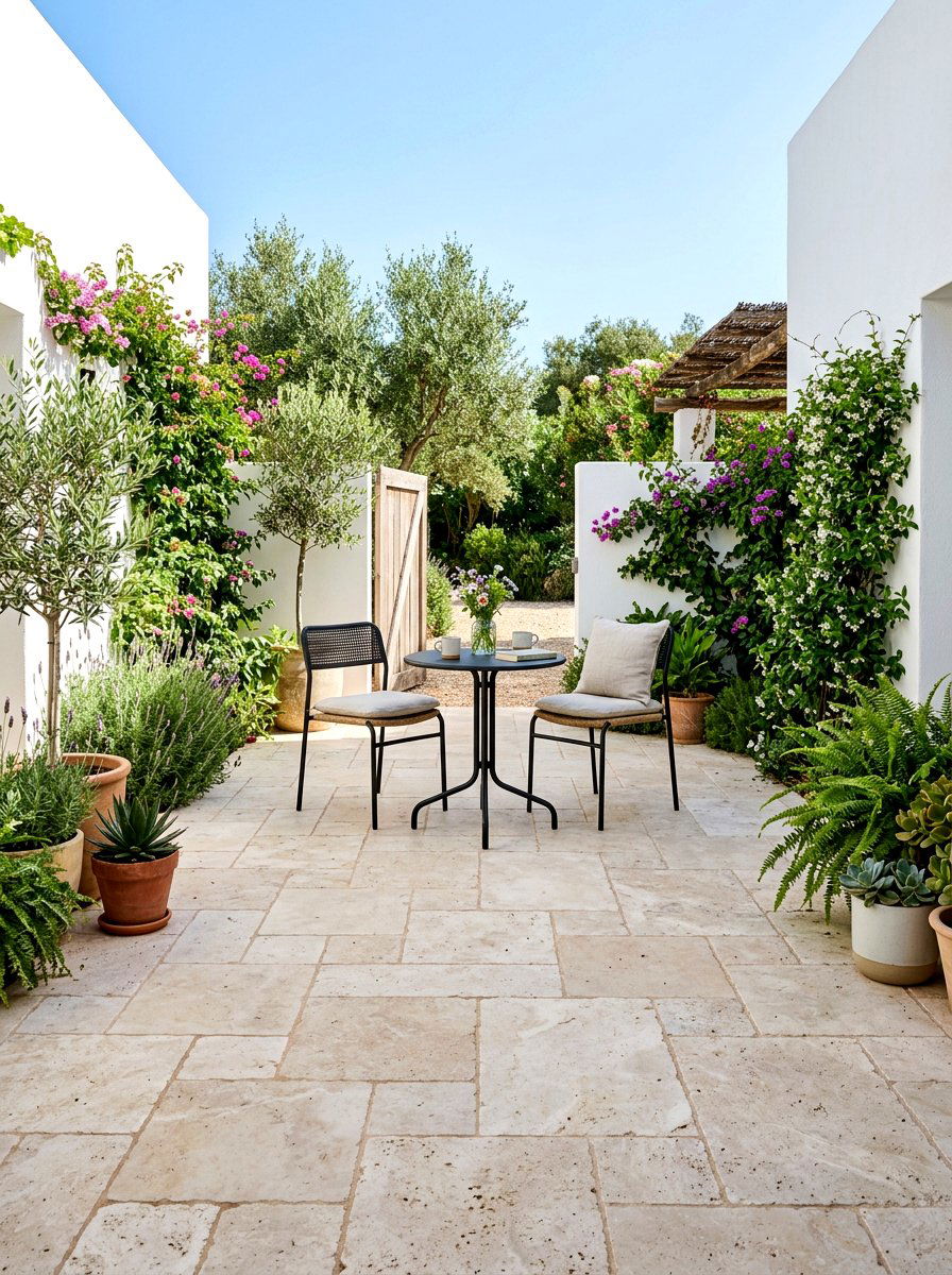 Light Colored Paving - 30 shady courtyard garden ideas