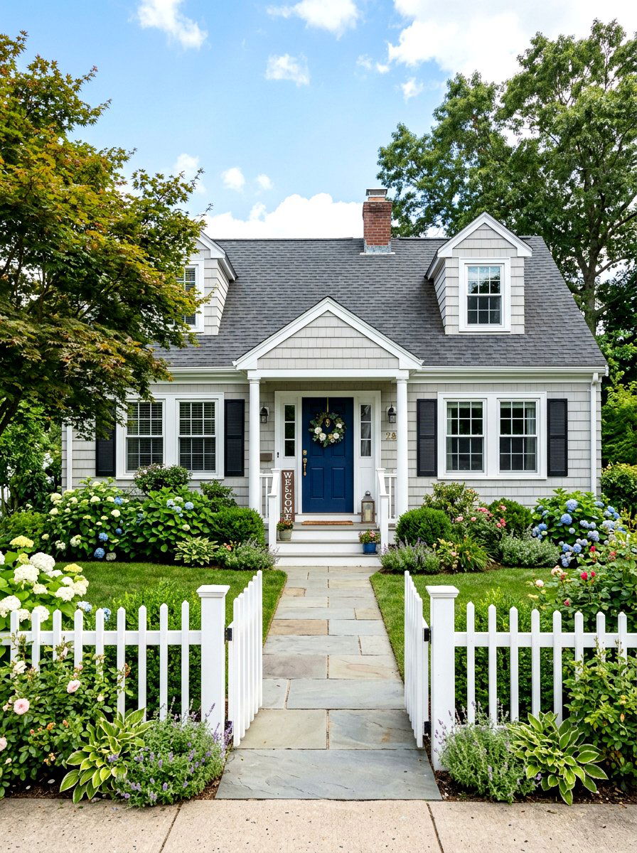 Light Gray Cape Cod With Blue Door - 30 gray house exterior ideas