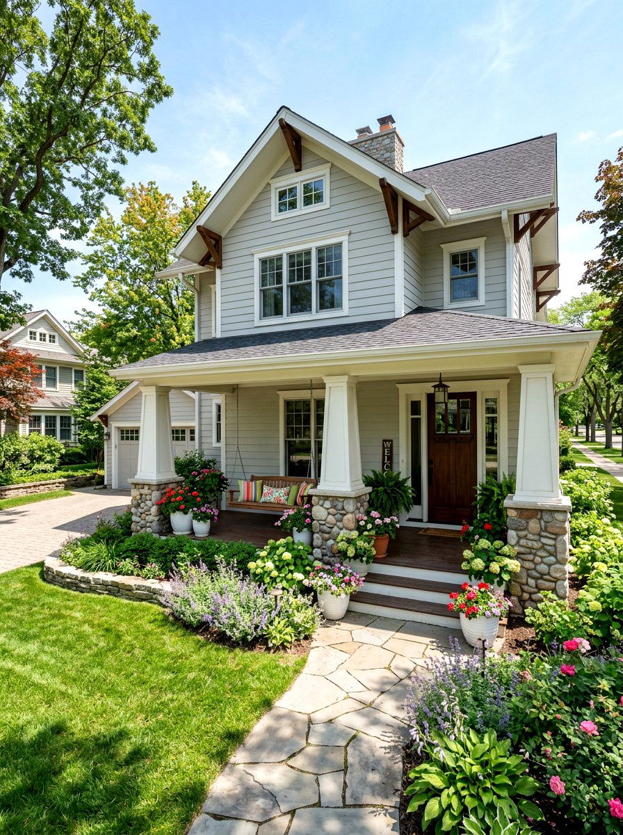 Light Gray Craftsman Exterior With White Trim - 30 gray house exterior ideas