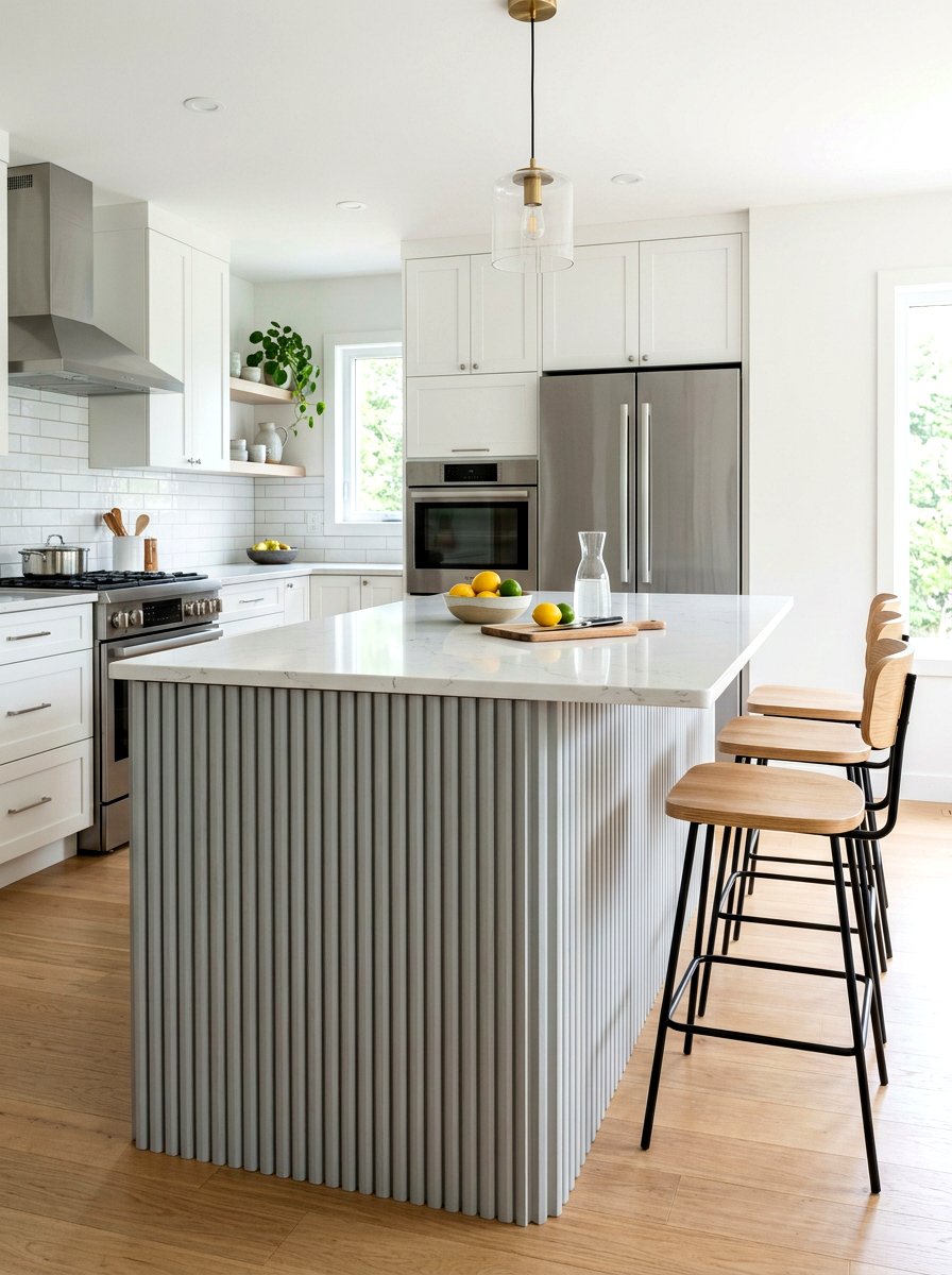 Light Gray Reeded Kitchen Island - 30 reeded wood kitchen island ideas