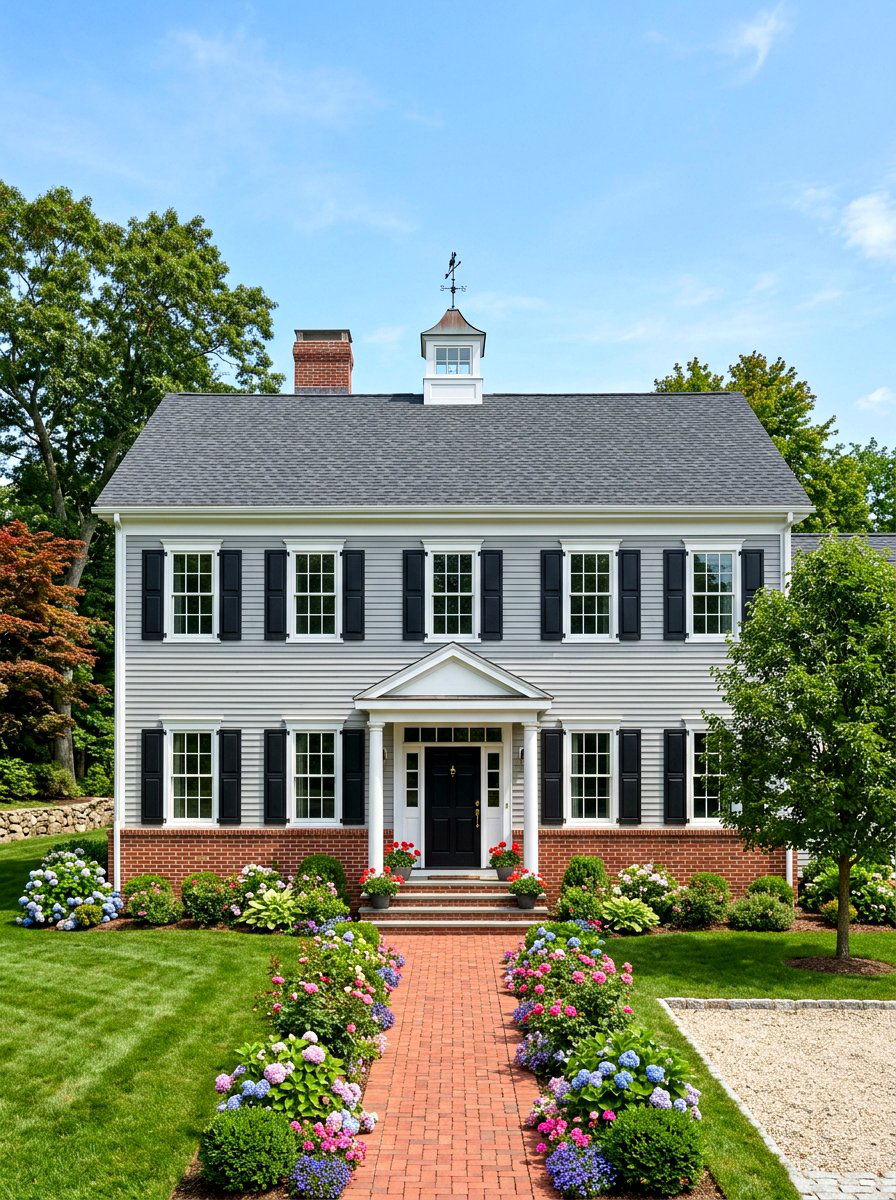 Light Gray Siding With Red Brick Foundation - 30 mixed siding exterior ideas
