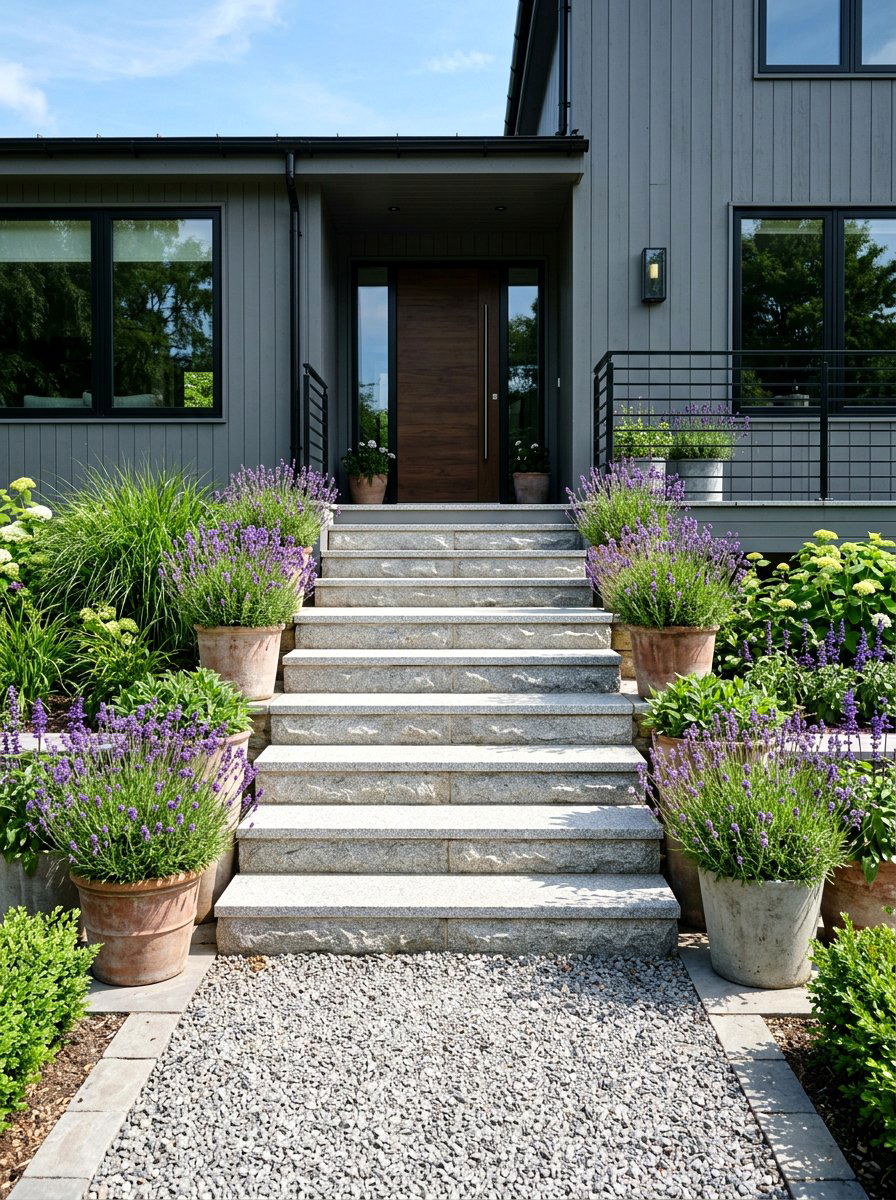 Light Gray Stone Porch Stairs - 30 porch step ideas