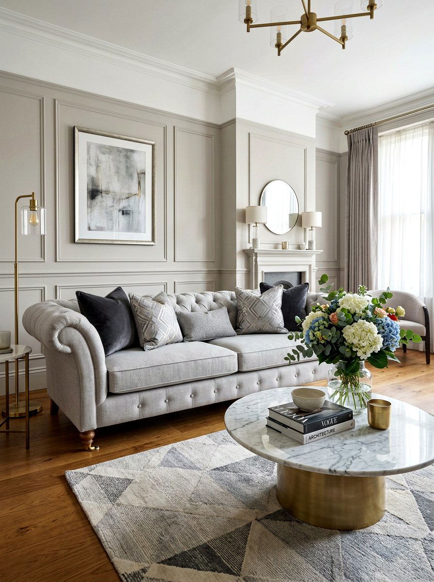 Light Gray Tufted Sofa - 30 sofa styling ideas