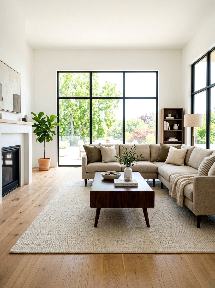 Light Oak Floors and Dark Walnut Furniture Living Room - 30 mixed wood tone decor ideas