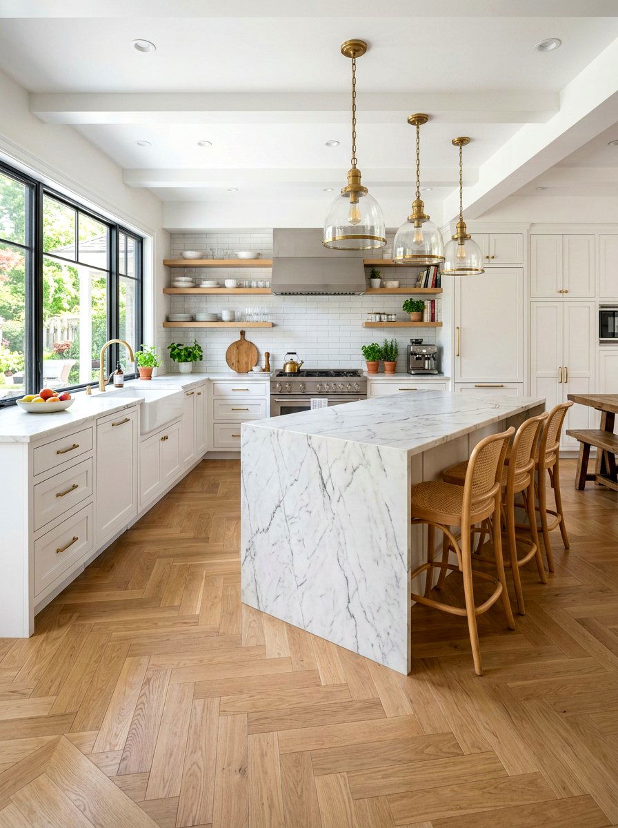 Light Oak Herringbone Kitchen - 30 parquet kitchen floor ideas