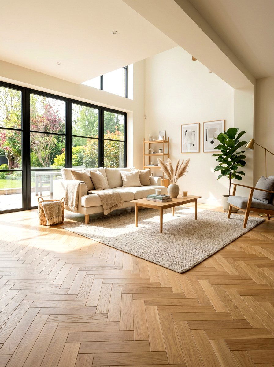 Light Oak Herringbone Living Room - 30 herringbone floor ideas