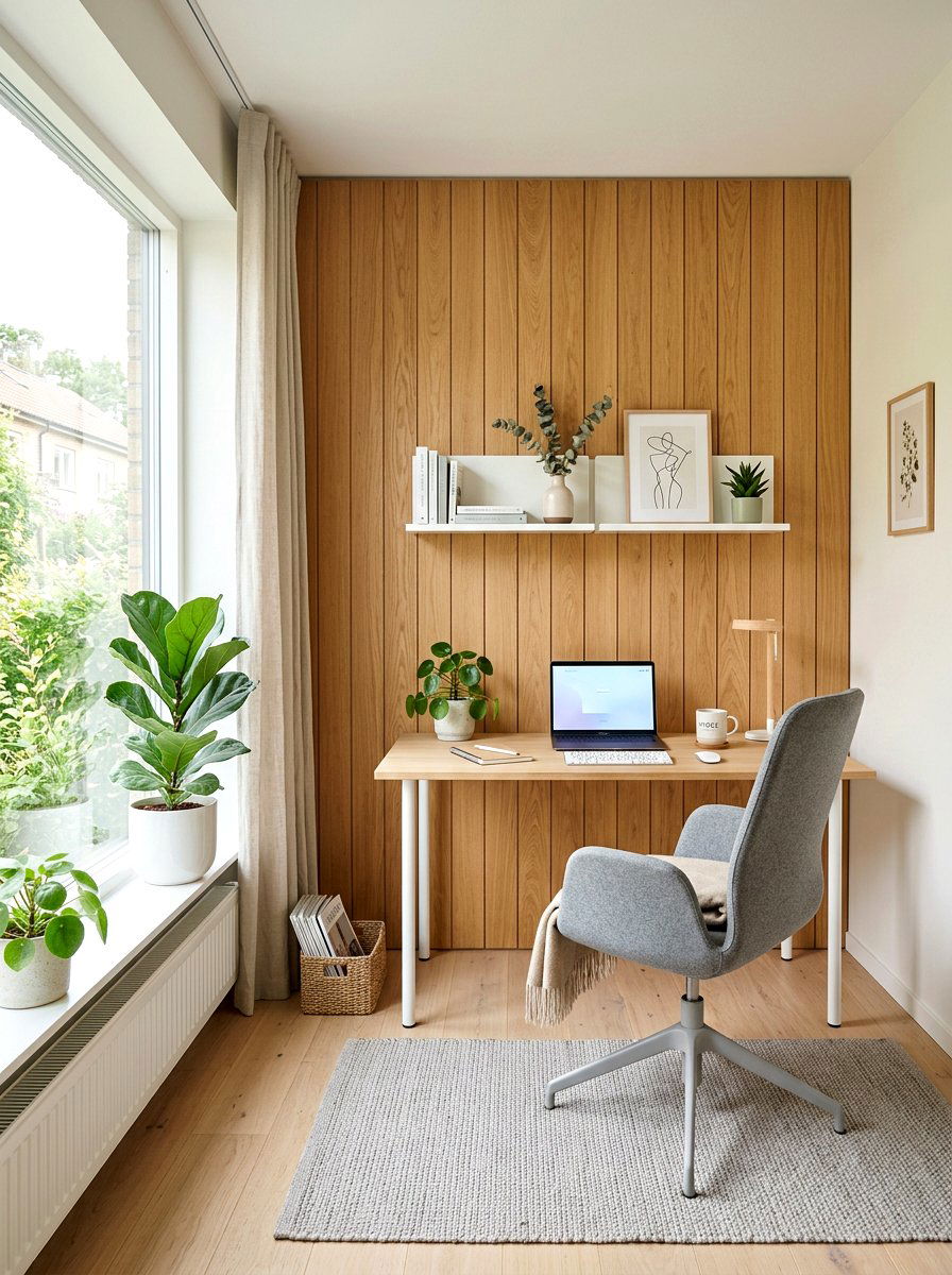 Light Oak Office - 30 wood paneled office ideas