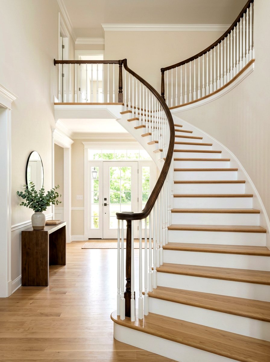 Light Oak Stairs with Dark Wood Handrails Entry - 30 mixed wood tone decor ideas