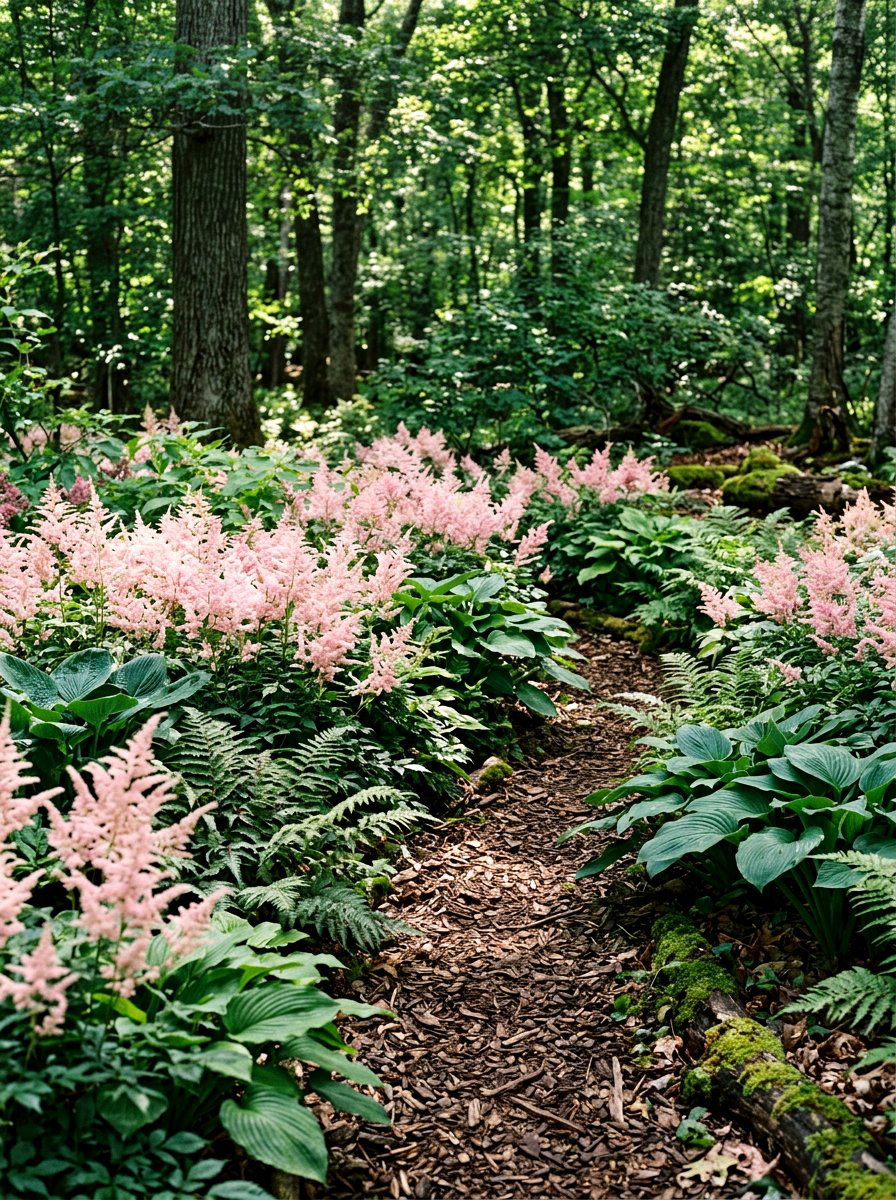 Light Pink Astilbe Shade Bed - 30 pastel flower bed ideas
