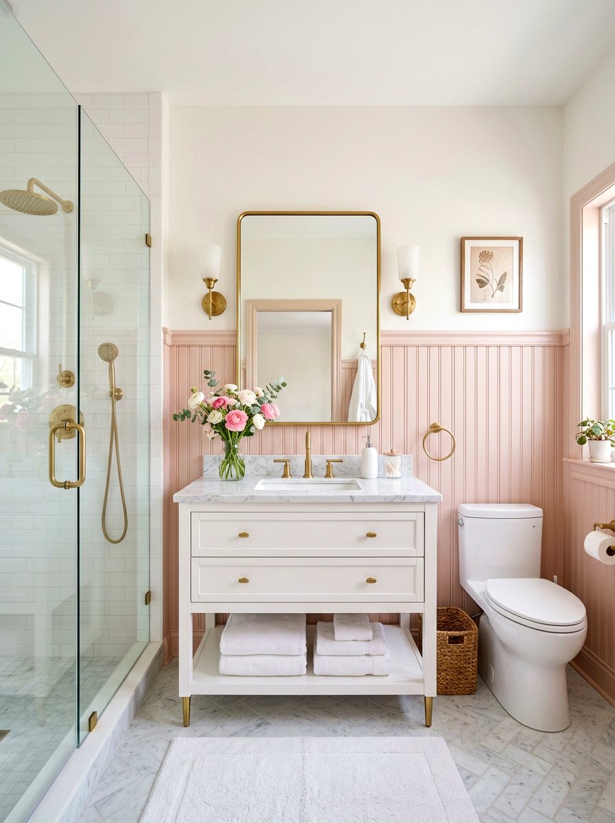 Light Pink Beadboard Bathroom - 30 beadboard bathroom ideas