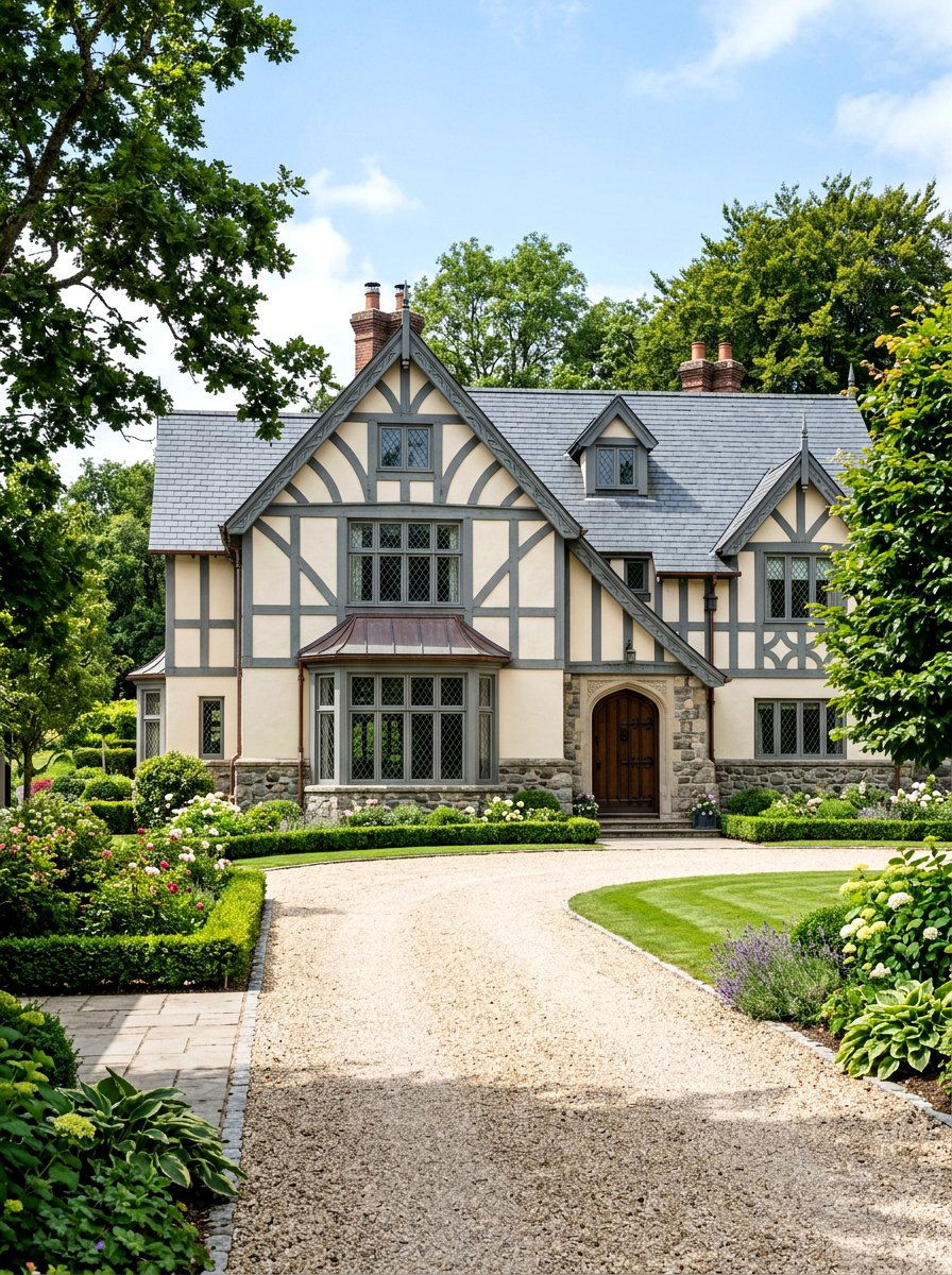 Light Stucco Facade - 30 Tudor house exterior ideas