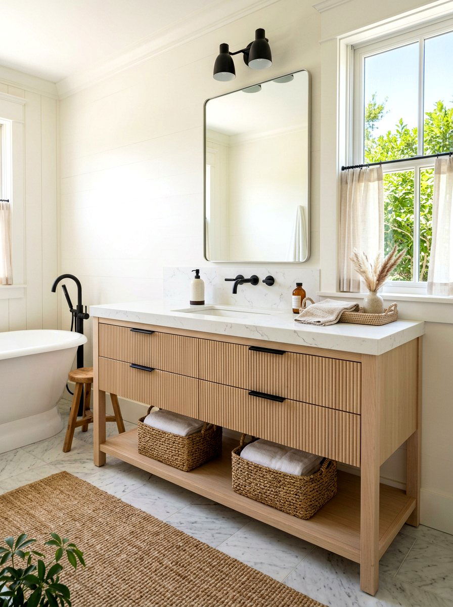 Light Wood Fluted Vanity - 30 fluted vanity ideas