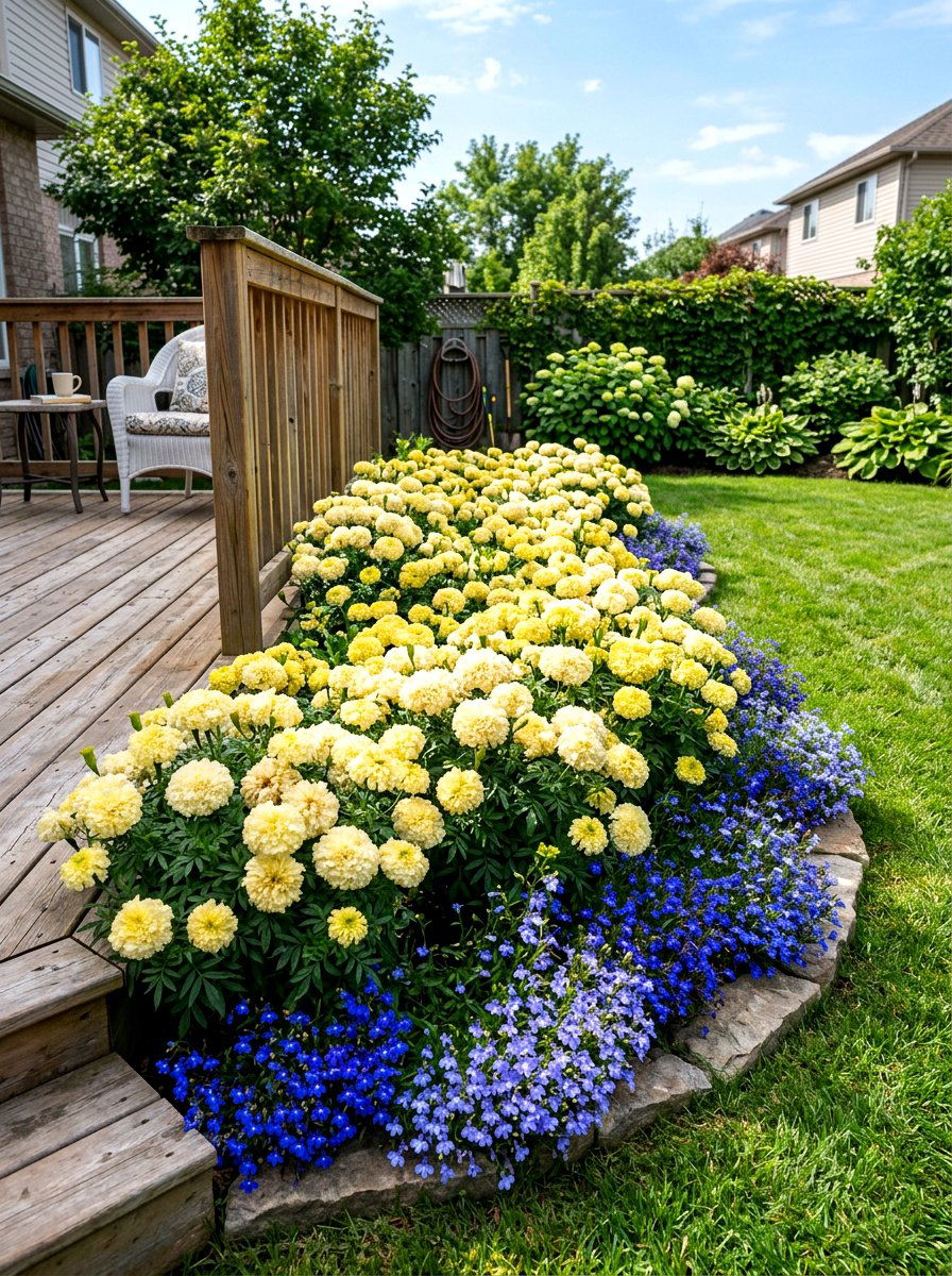 Light Yellow Marigold Bed - 30 pastel flower bed ideas
