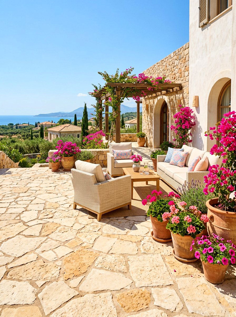 Light beige limestone patio - 30 limestone backyard patio ideas