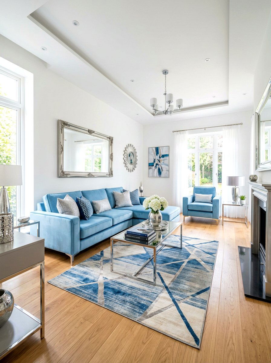 Light blue and silver living room - 30 soft blue living room ideas