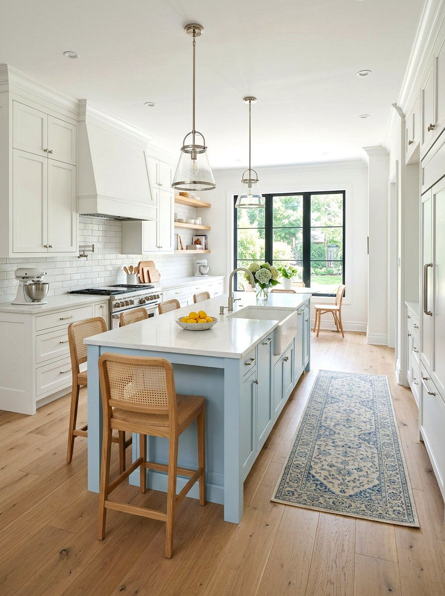 Light blue kitchen island - 30 color pop kitchen ideas
