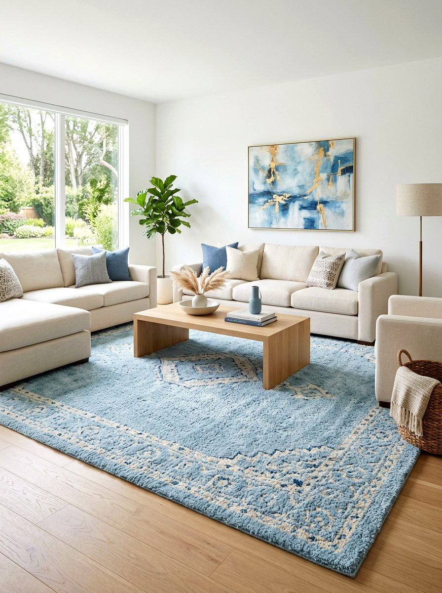 Light blue living room rug - 30 soft blue living room ideas