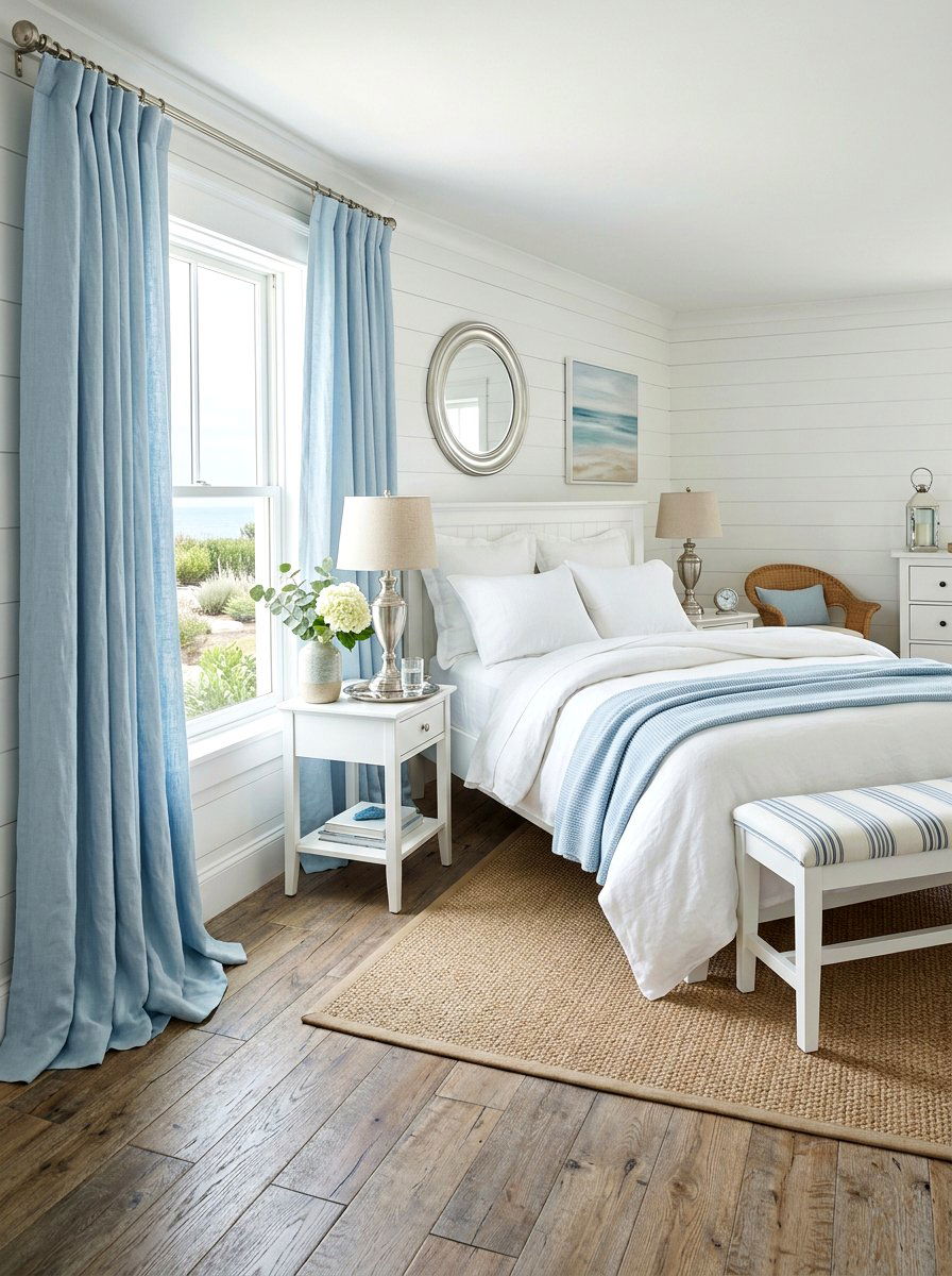 Light blue puddled curtains - 30 puddled curtains bedroom ideas