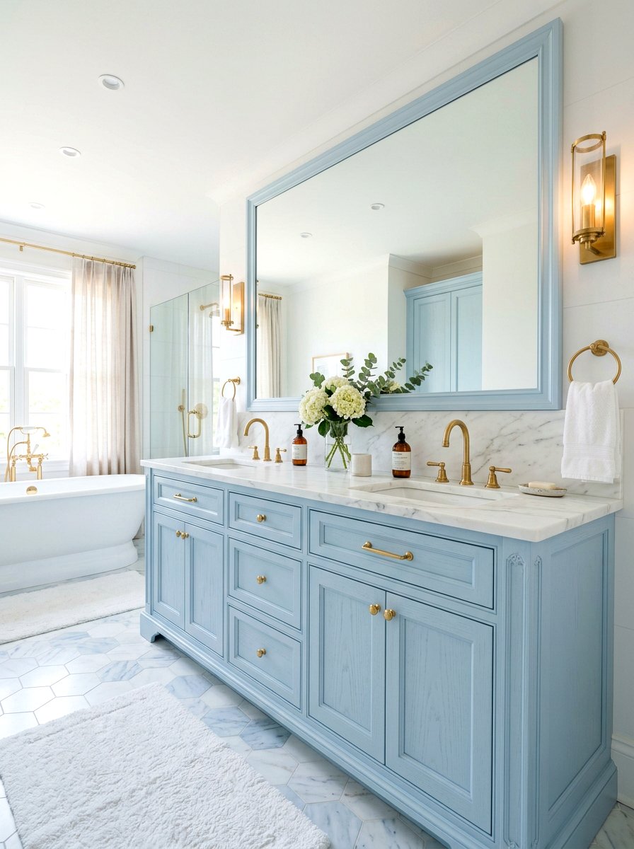 Light blue vanity cabinets - 30 coastal grandmother bathroom ideas