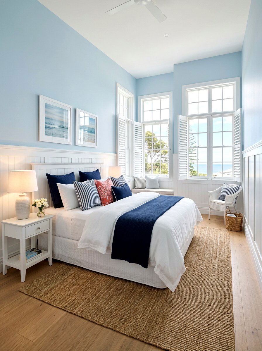 Light blue walls bedroom - 30 coastal prep bedroom ideas