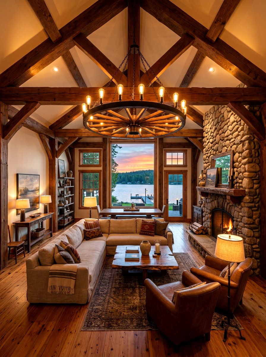 Light fixture lake house - 30 lake house living room ideas