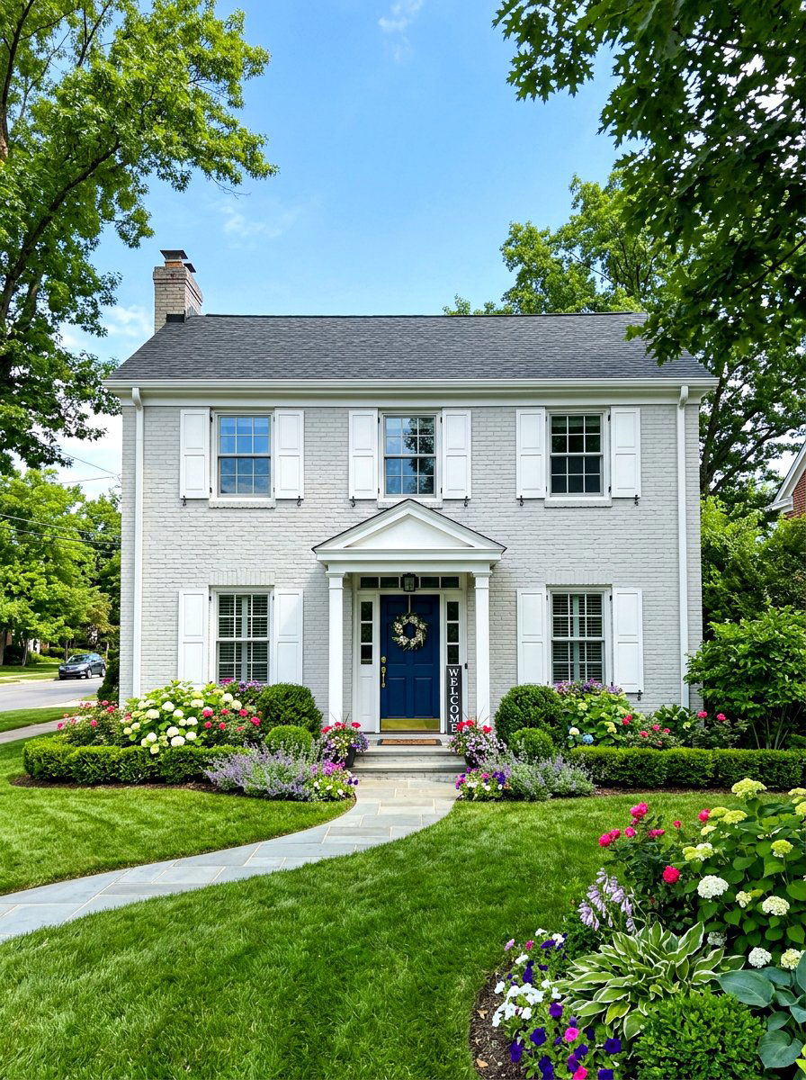 Light gray painted brick house - 30 painted brick house ideas