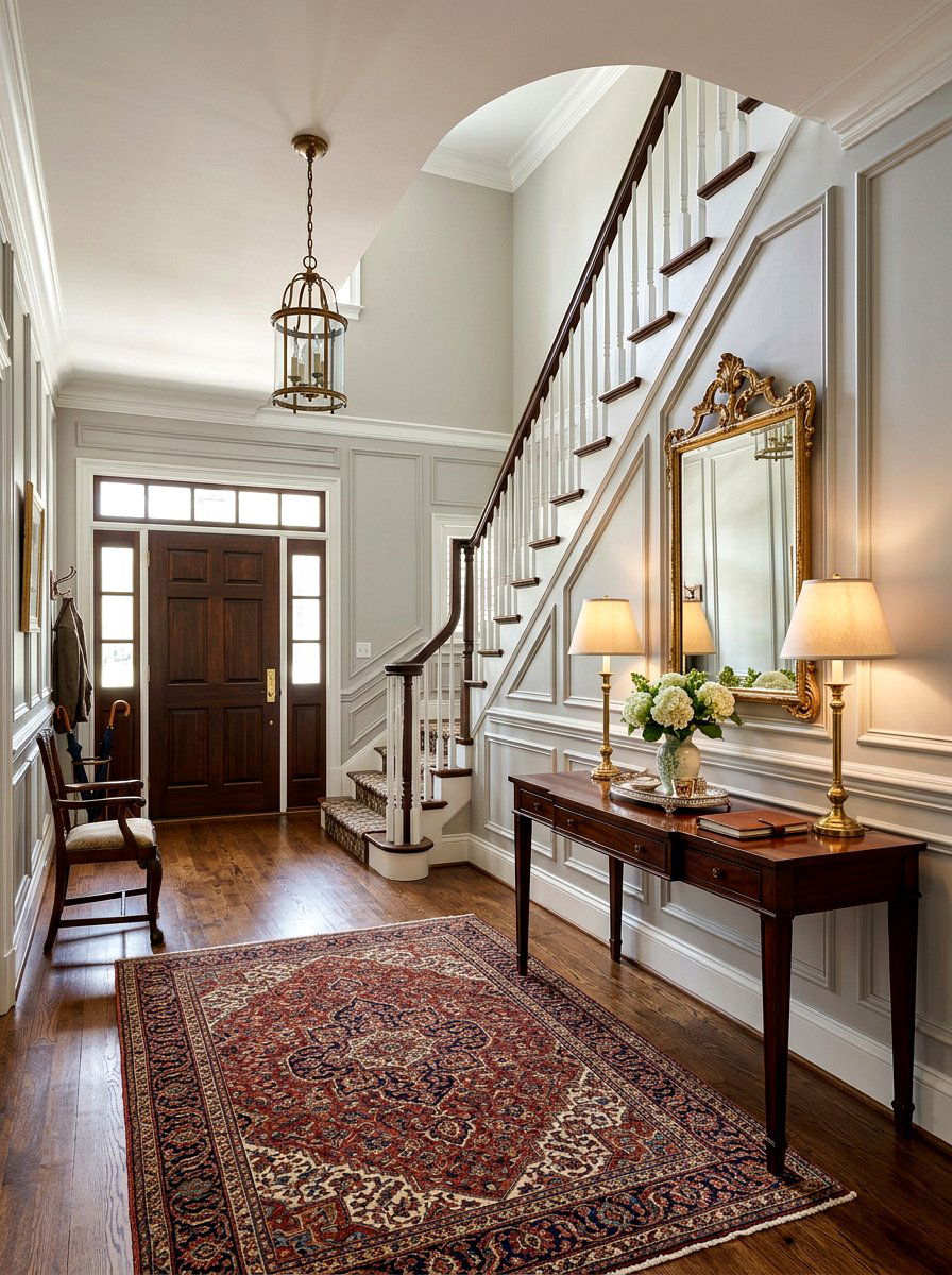 Light gray raised panels - 30 foyer wall molding ideas