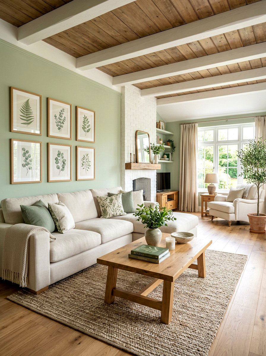 Light green wall paint - 30 soft spring living room ideas
