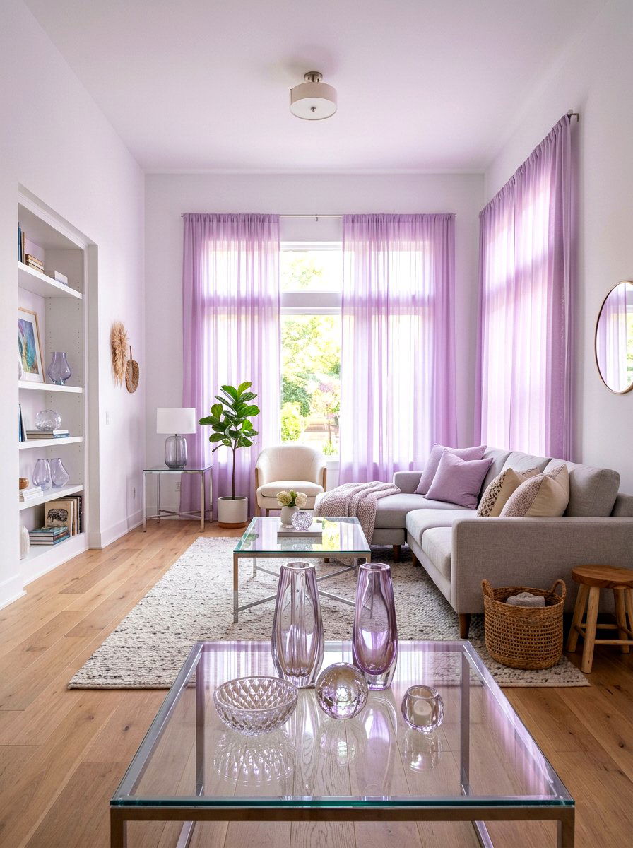 Light lilac curtains - 30 lilac living room ideas