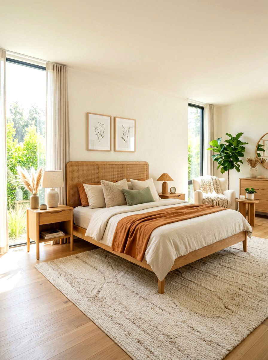Light oak headboard - 30 cane headboard ideas