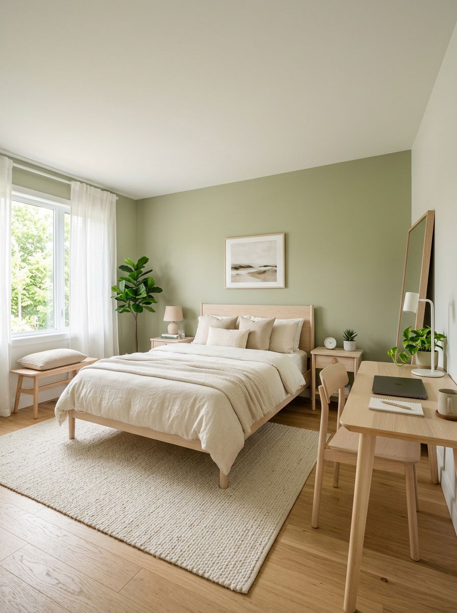 Light olive green wall - 30 olive green bedroom ideas