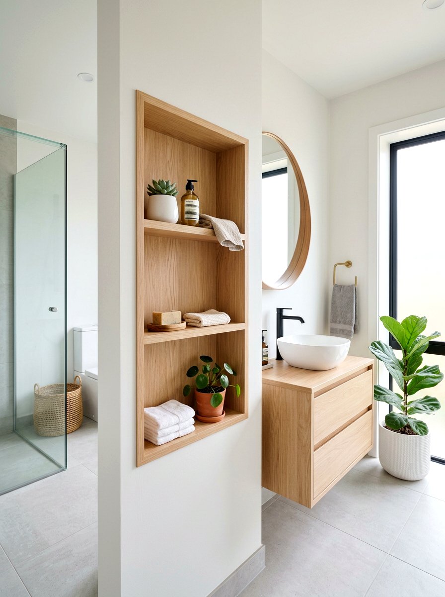 Light wood scandi niche - 30 tub niche ideas