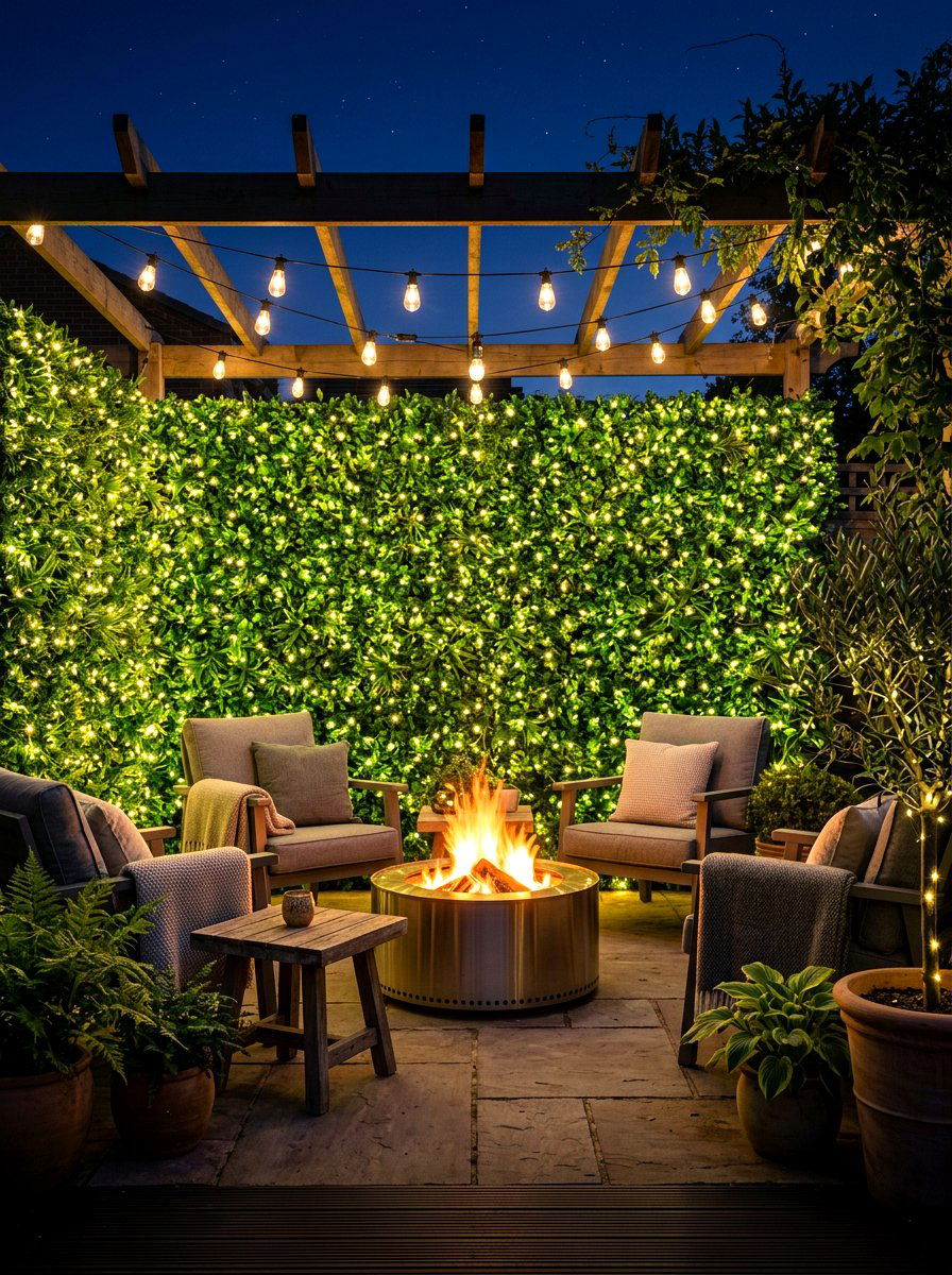 Lighted Artificial Hedge - 30 hedge wall patio ideas