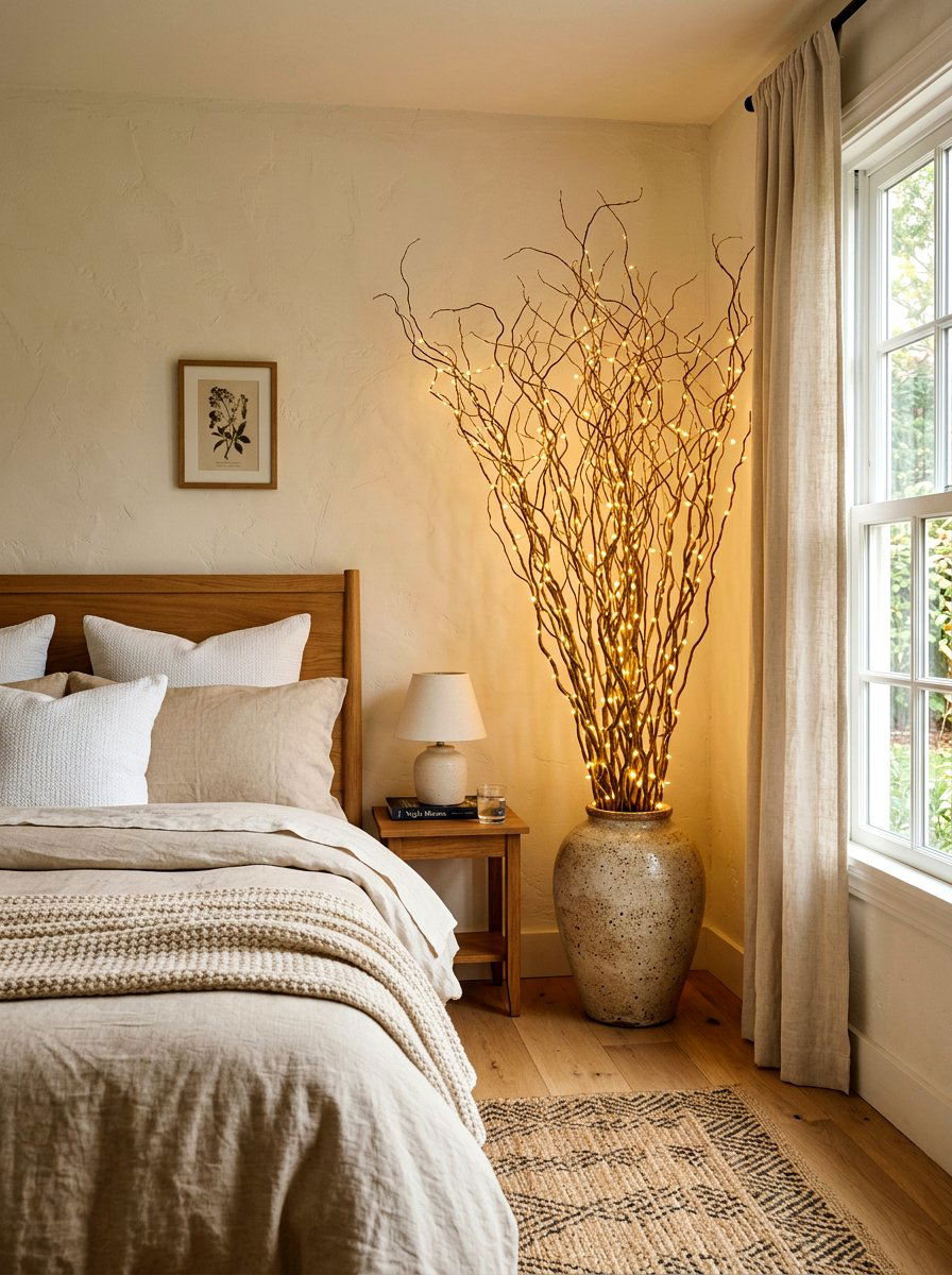 Lighted Branch Corner Display - 30 branch decor ideas