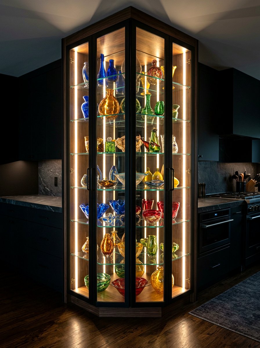 Lighted Corner Display Cabinet - 30 kitchen corner cabinet ideas