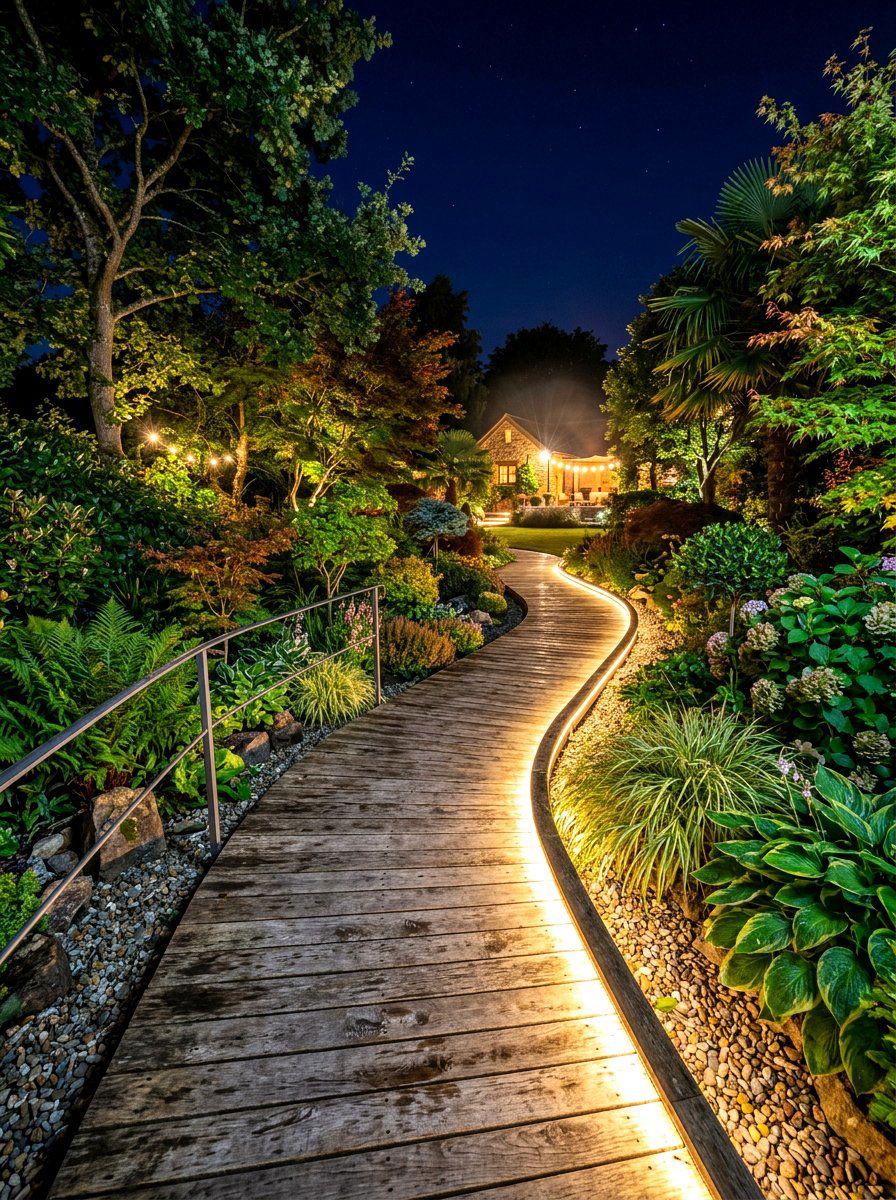 Lighted Garden Path - 30 boardwalk garden path ideas