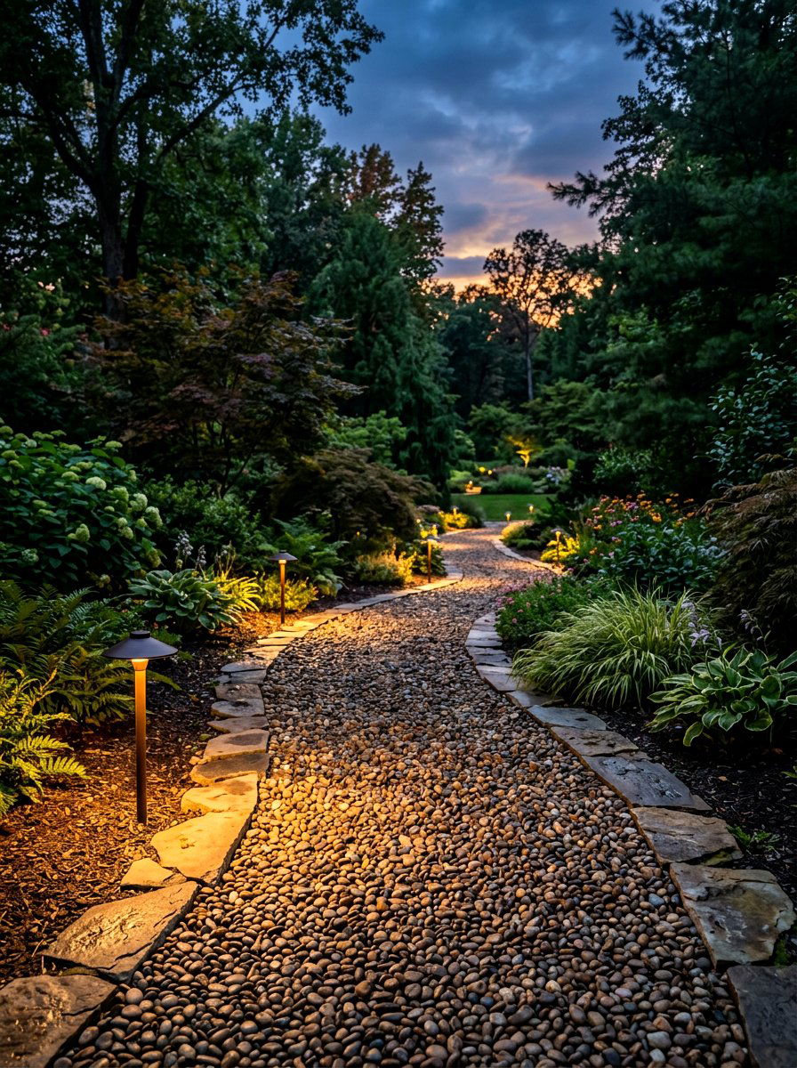 Lighted Gravel Walkway - 30 gravel walkway ideas