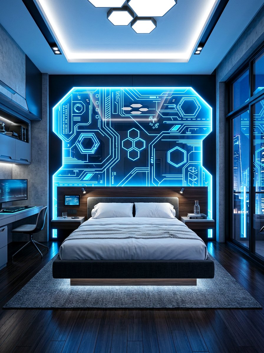 Lighted LED Panel - 30 headboard wall ideas