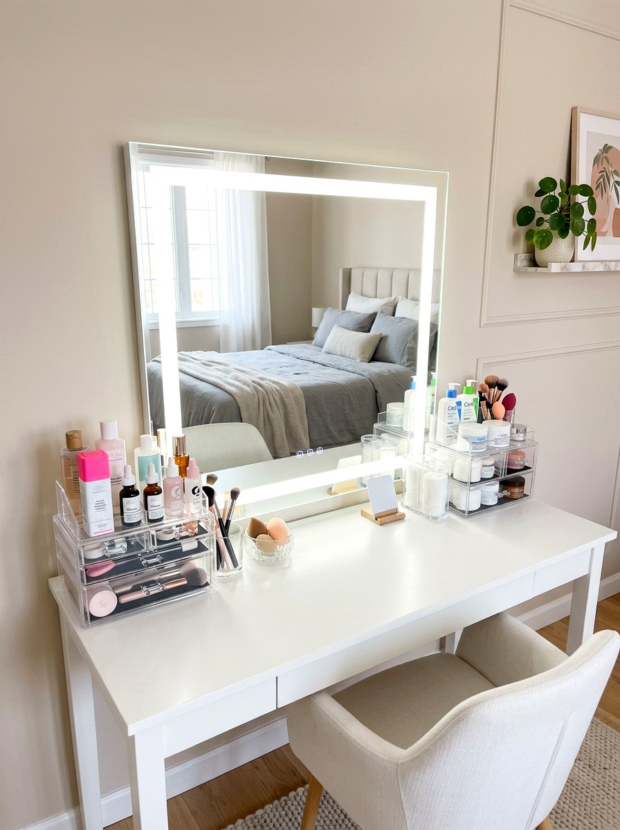 Lighted Mirror Skincare Station - 30 skincare station ideas