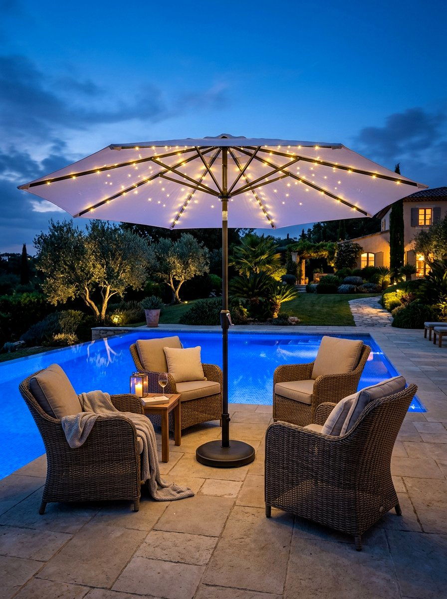 Lighted Pool Umbrella - 30 pool umbrella ideas