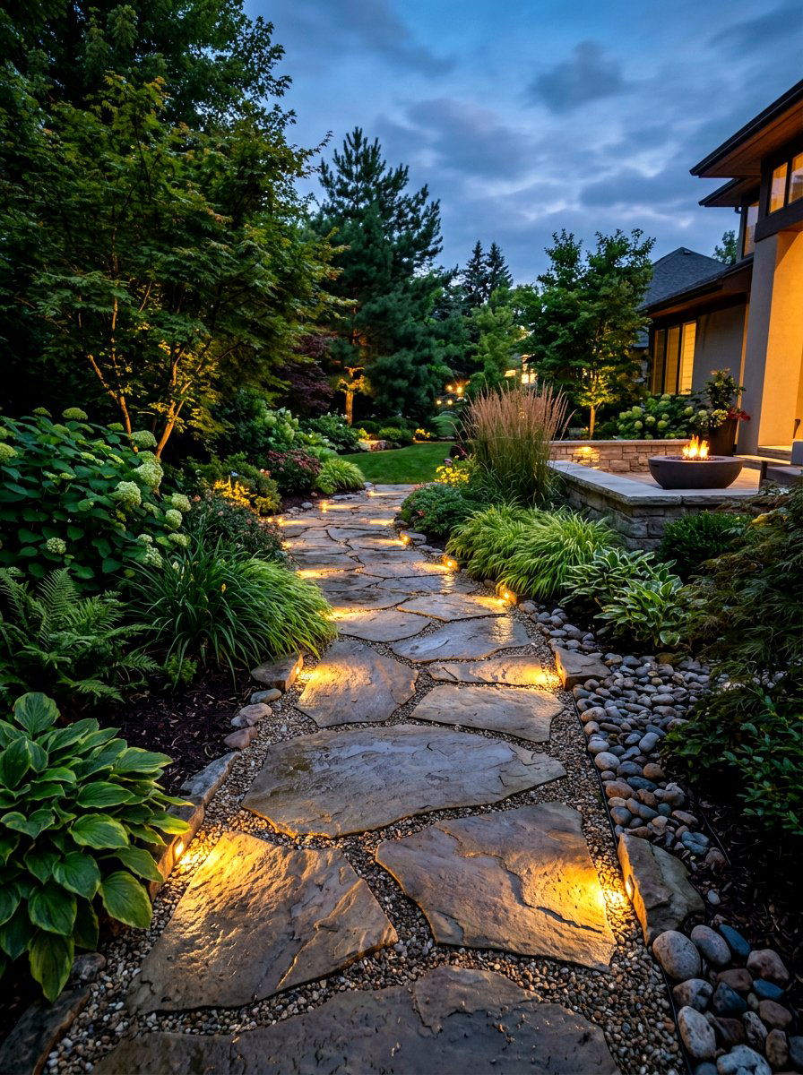 Lighted Stone Path - 30 stone walkway ideas