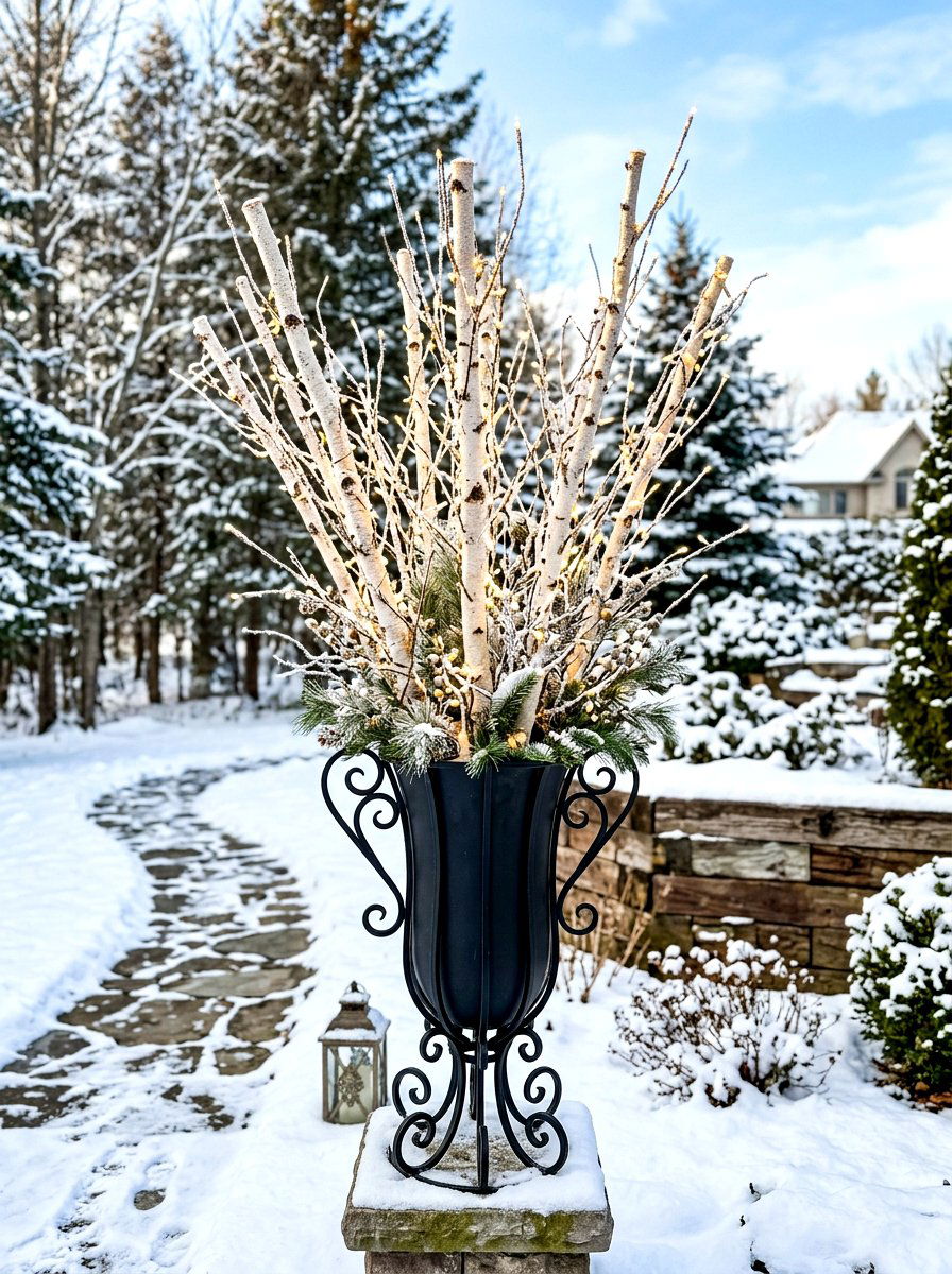 Lighted birch branches - 30 front porch winter glow ideas