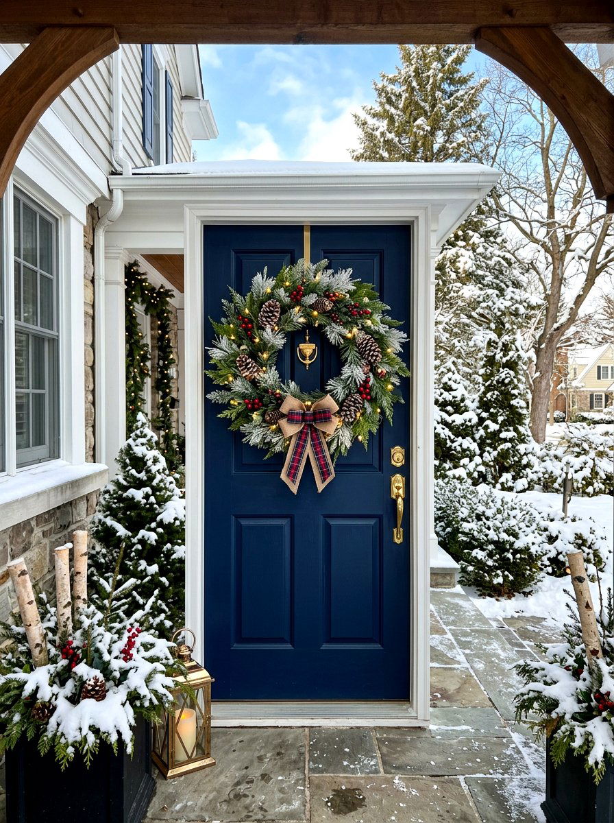 Lighted winter wreath - 30 front porch winter glow ideas