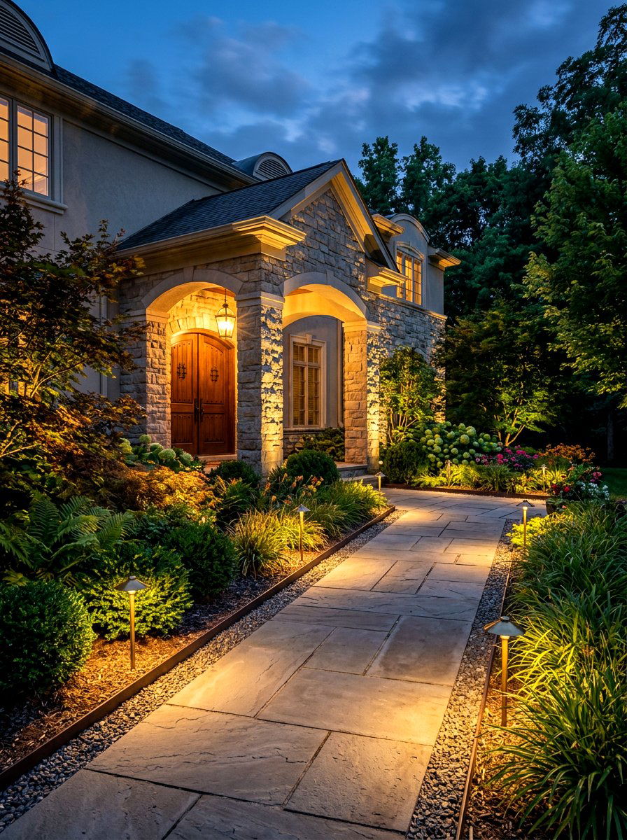 Lighting Focused Landscaping - 30 portico landscaping ideas