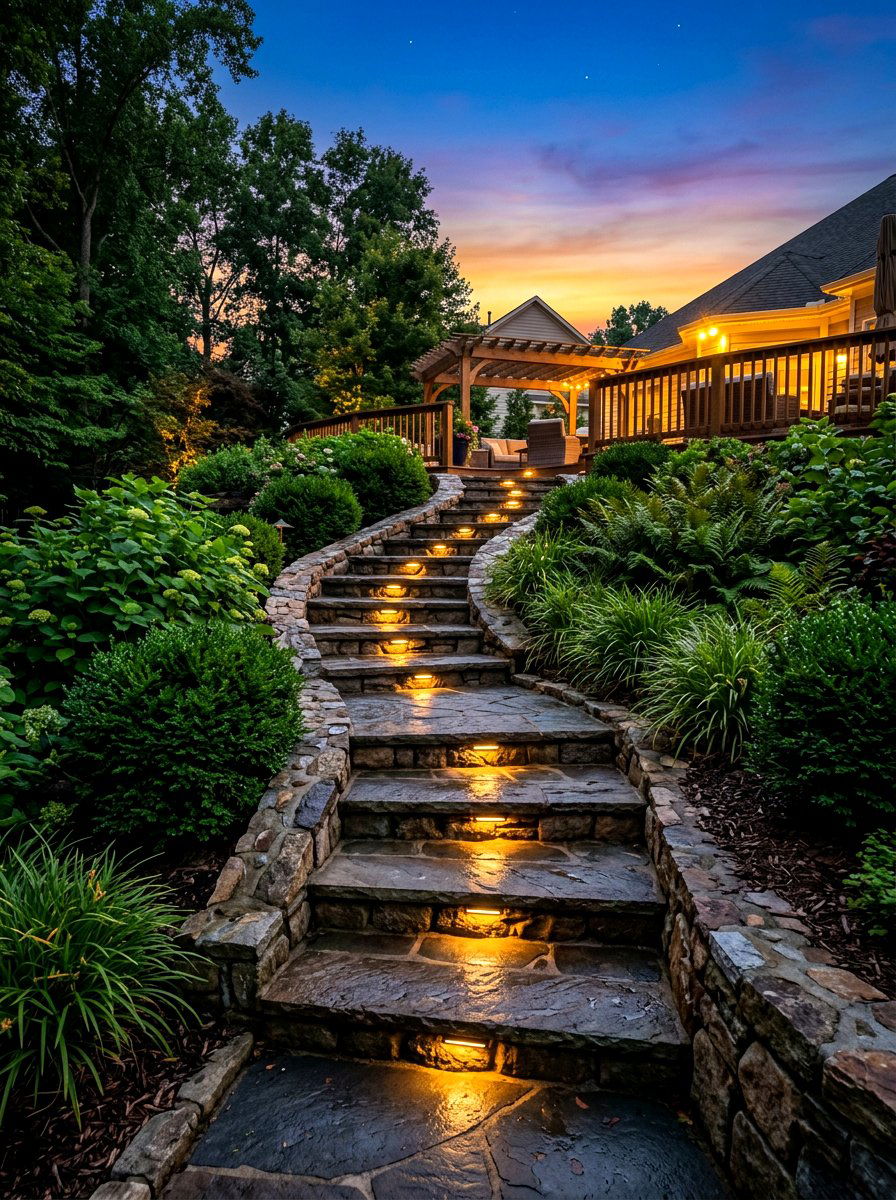 Lighting for steps - 30 split level backyard ideas