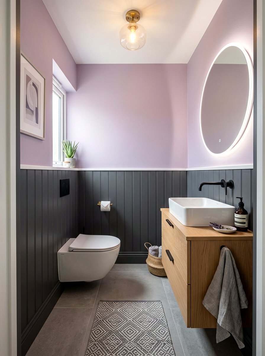 Lilac And Grey Powder Room - 30 color blocked room ideas