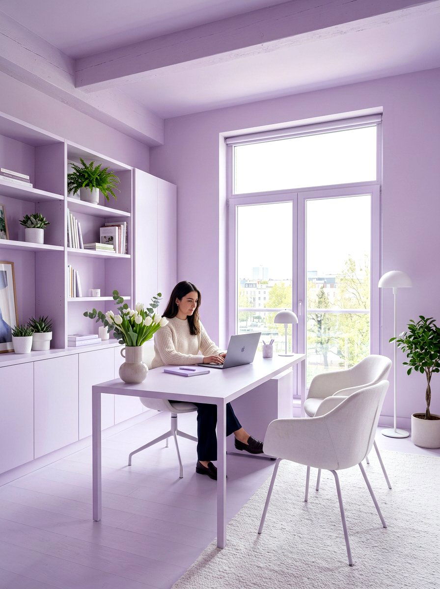 Lilac Office - 30 color drenched office ideas