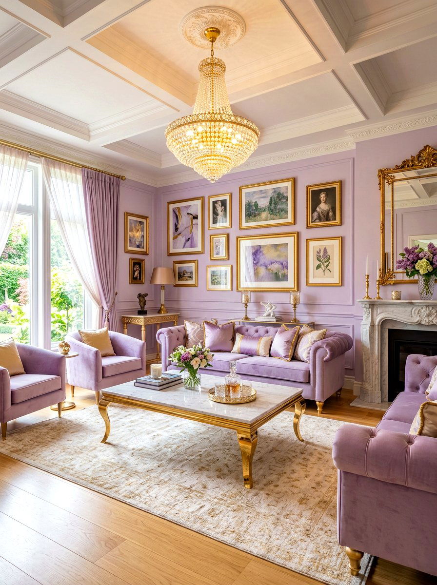 Lilac and gold decor - 30 lilac living room ideas