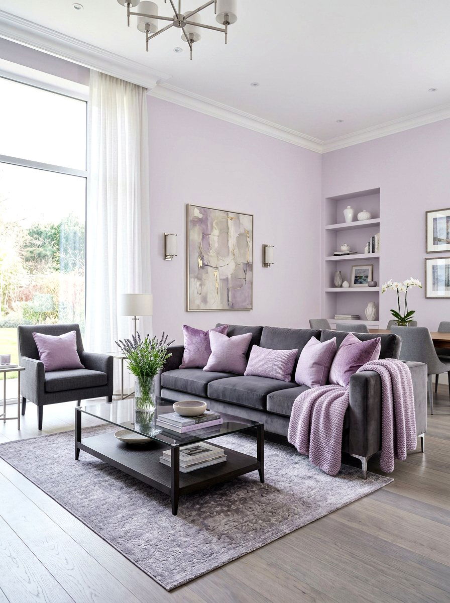 Lilac and grey living room - 30 lilac living room ideas