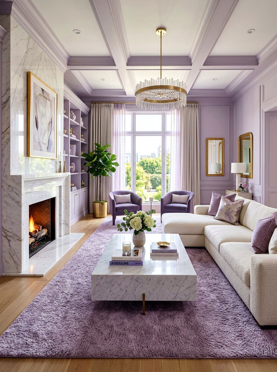 Lilac and marble finishes - 30 lilac living room ideas